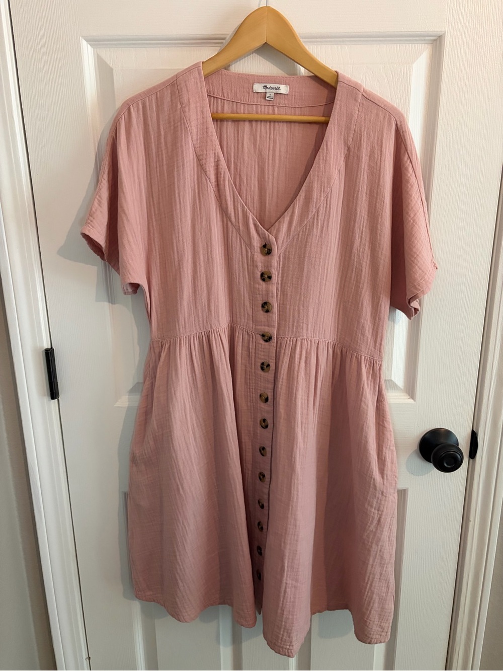 Madewell Lightspun Cotton Blush Pink Short Sleeve Button-Front Mini Dress - S